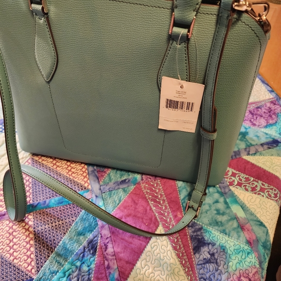 Kate Spade NEW Leather Large Darcy Satchel Stone Blue New w Tag 12 X 10 Size - Picture 3 of 9